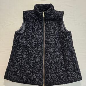 Kenneth Cole Velvet Floral Puffer Vest Velvet Burnout Full-zip Whimsigoth Sz XL